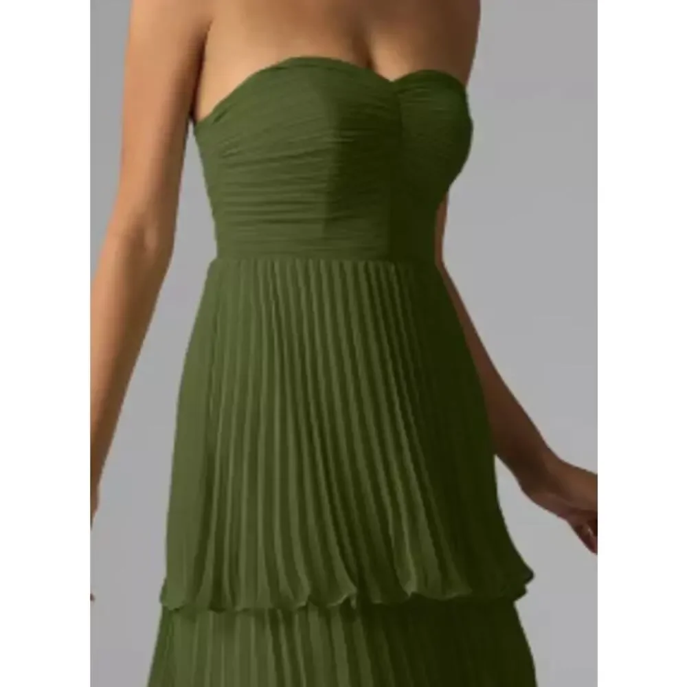 Elegant Olive Green Strapless Maxi Dress - Picture 2 of 7